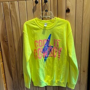 Gildan Yellow Crew Neck Sweater with Colorful Graphic Design